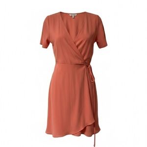 Babaton Aritzia Coral Pink Wallace Asymmetrical Wrap Dress XXS